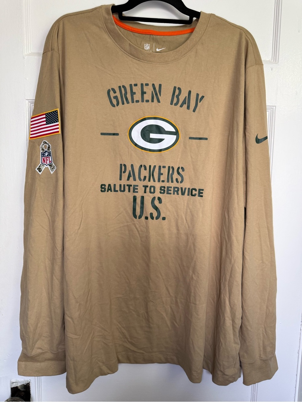 Nike NFL Green Bay Packers Khaki 'Salute to Service' Long-Sleeve Tee XXL